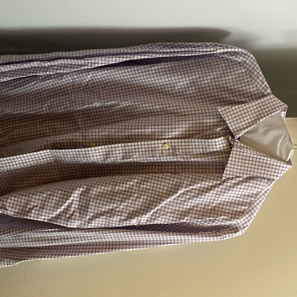 Peter Millar purple and white checked shirt